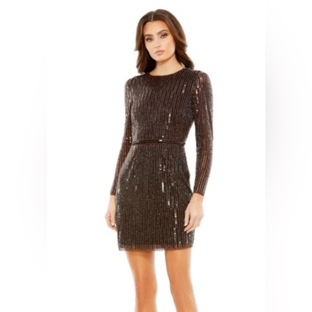 Brown Sequin Long Sleeve Dress